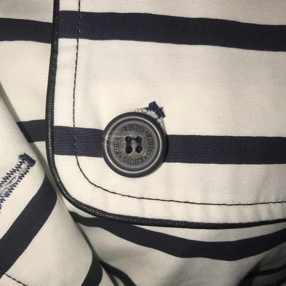 * SOLD *Khujo White with Navy Stripes Trench Coat - Picture 8 of 14